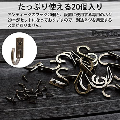 Pstyle. フック 壁 小型 帽子掛け 鍵 ウォールフック ネジ付き 20個セット PST-086