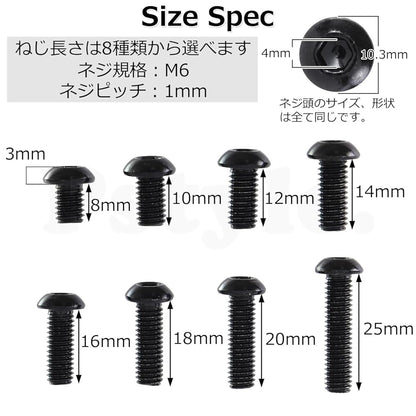 Pstyle. 六角穴付き ボタンボルト M6 304ステンレス 20個セット PST-179 (M6x10mm)
