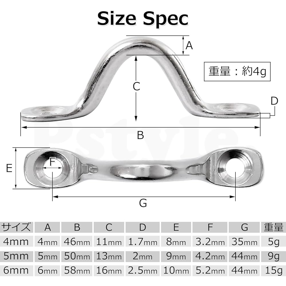 Pstyle. パッドアイ アイプレート フック ステンレス 316 金具 PST-056 (6mm-10個セット)